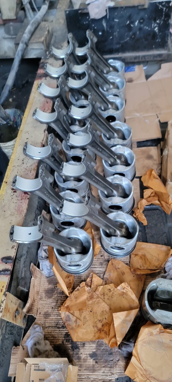 Connecting rods laid out during engine overhaul